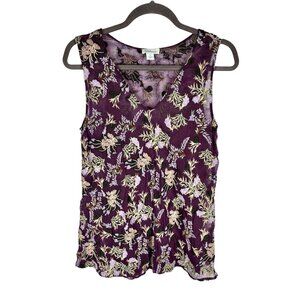 SUNDANCE Women's Purple Cami-Lined Sheer Floral Sleeveless Blouse Small